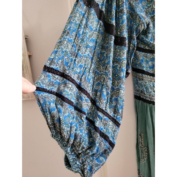 Free People Green flowy Boho top size Small beachy peasant Festival - Picture 4 of 8
